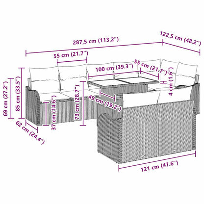 Garten-Sofa-Set 9 pcs Hellgrau 100 x 55 x 73 cm Poly Rattan