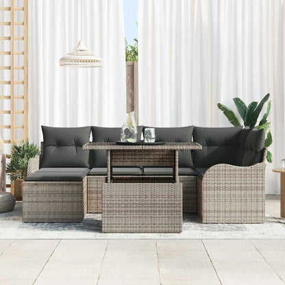 Garten-Sofa-Set mit Kissen mit Speicher 7 pcs Grau Poly Rattan