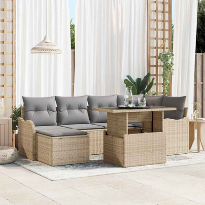 Garten-Sofa-Set mit Kissen mit Speicher 7 pcs Beige Poly Rattan