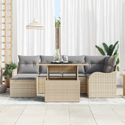 Garten-Sofa-Set mit Kissen mit Speicher 7 pcs Beige Poly Rattan