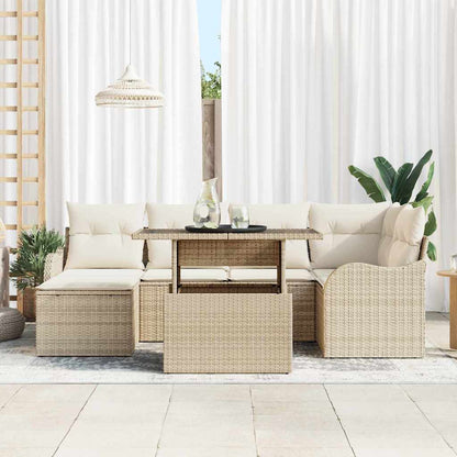 Garten-Sofa-Set mit Kissen mit Speicher 7 pcs Beige Poly Rattan