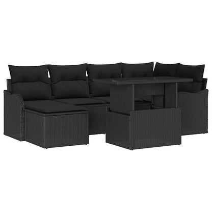 Garten-Sofa-Set mit Kissen 7 pcs Schwarz Poly Rattan
