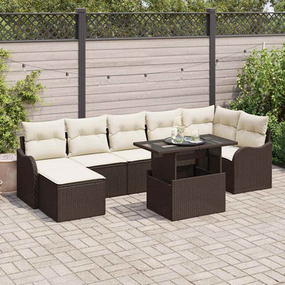 Garten-Sofa-Set mit Kissen mit Speicher 8 pcs Braun Poly Rattan