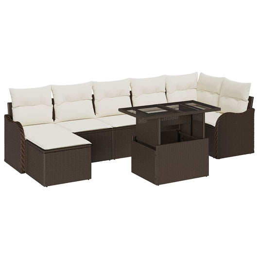 Garten-Sofa-Set mit Kissen mit Speicher 8 pcs Braun Poly Rattan