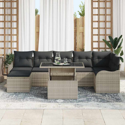 Garten-Sofa-Set mit Kissen 8 pcs Hellgrau Poly Rattan