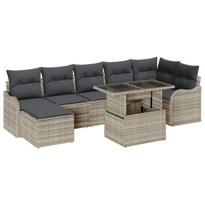 Garten-Sofa-Set mit Kissen 8 pcs Hellgrau Poly Rattan