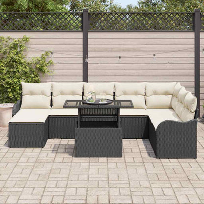 Garten-Sofa-Set mit Kissen 9 pcs Schwarz Poly Rattan