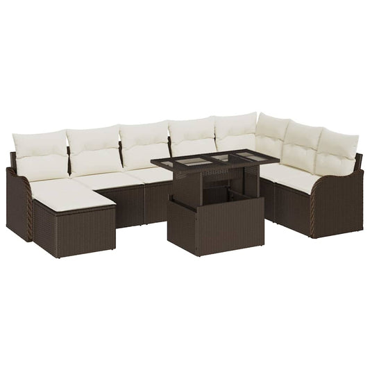 Garten-Sofa-Set mit Kissen mit Speicher 9 pcs Braun Poly Rattan