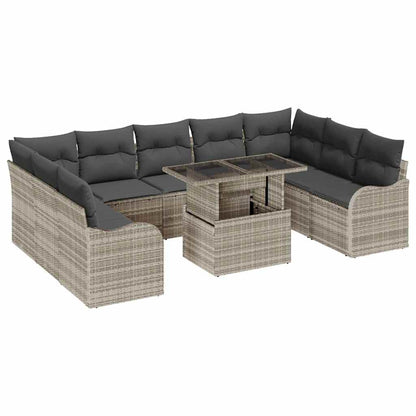 Garten-Sofa-Set 10 pcs Hellgrau 100 x 55 x 73 cm Poly Rattan
