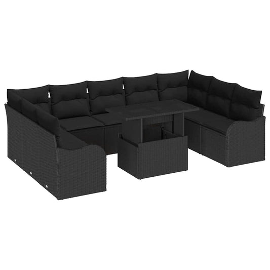 Garten-Sofa-Set 10 pcs Schwarz 100 x 55 x 73 cm Poly Rattan