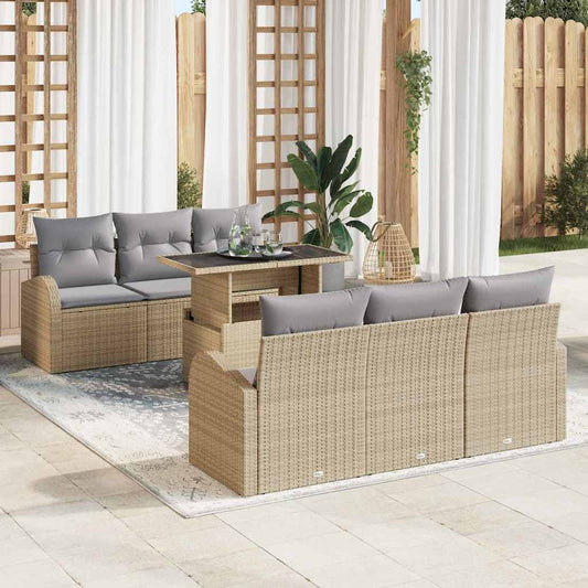 Garten-Sofa-Set 7 pcs Beige 100 x 55 x 73 cm Poly Rattan