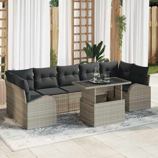 Garten-Sofa-Set 8 pcs Hellgrau 100 x 55 x 73 cm Poly Rattan