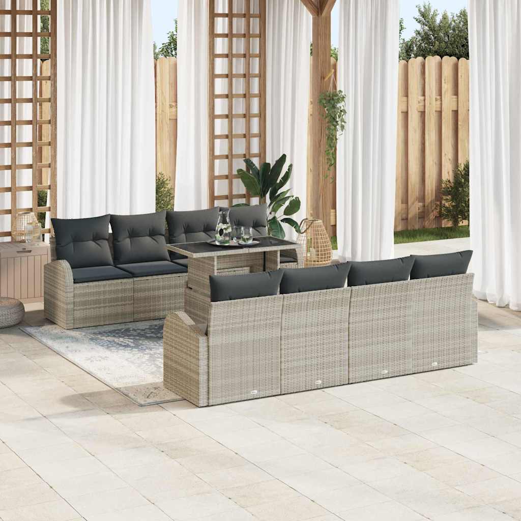 Garten-Sofa-Set 9 pcs Hellgrau 100 x 55 x 73 cm Poly Rattan