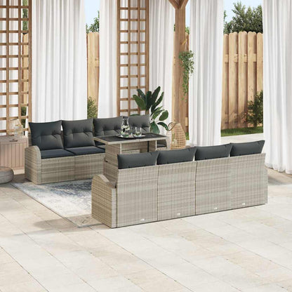 Garten-Sofa-Set 9 pcs Hellgrau 100 x 55 x 73 cm Poly Rattan