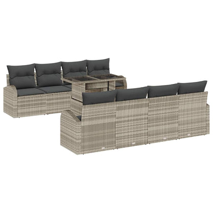 Garten-Sofa-Set 9 pcs Hellgrau 100 x 55 x 73 cm Poly Rattan