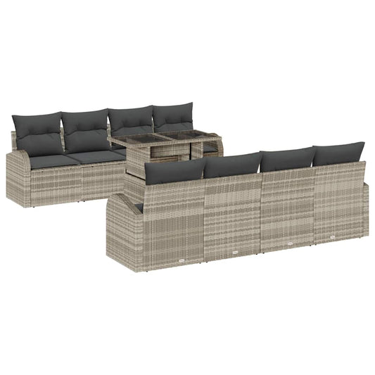 Garten-Sofa-Set 9 pcs Hellgrau 100 x 55 x 73 cm Poly Rattan