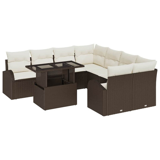 Garten-Sofa-Set 9 pcs Braun 100 x 55 x 73 cm Poly Rattan