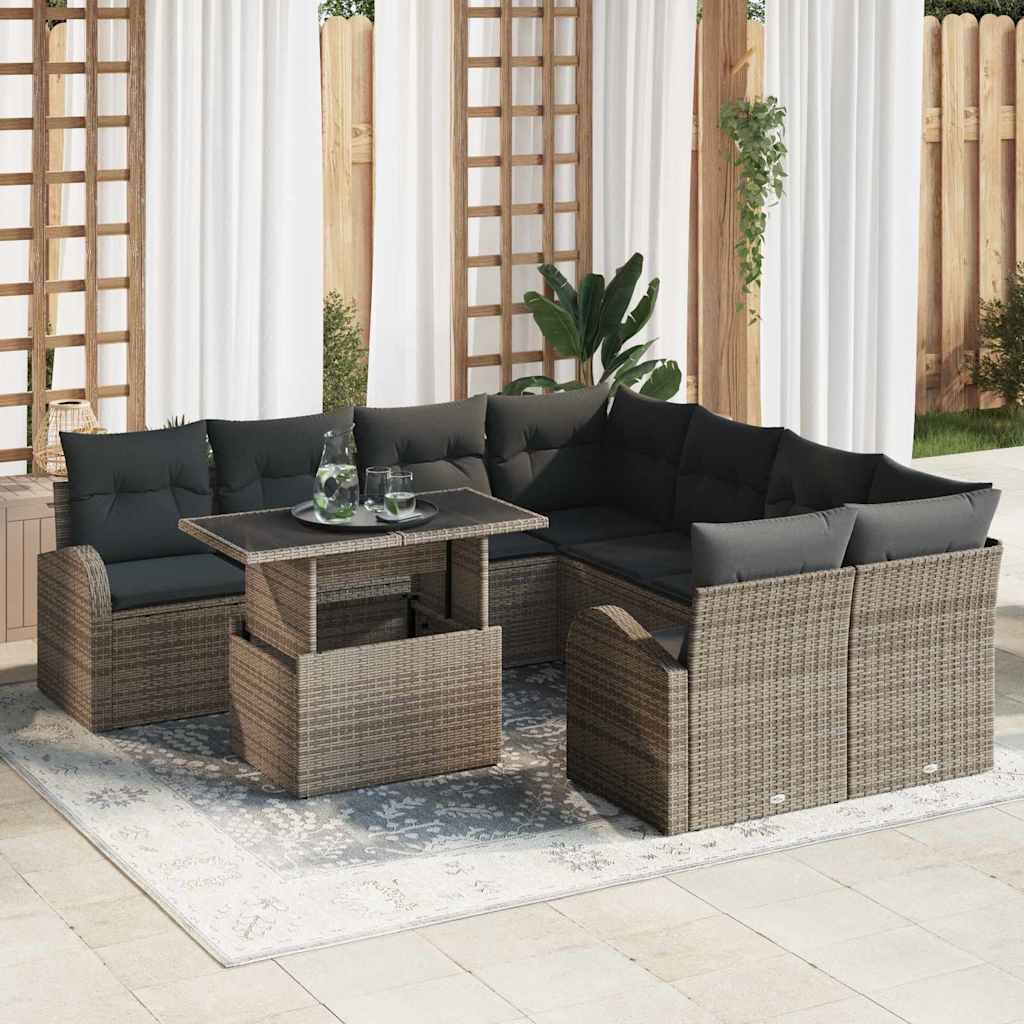 Garten-Sofa-Set Manuell 9 pcs Grau 100 x 55 x 73 cm Poly Rattan