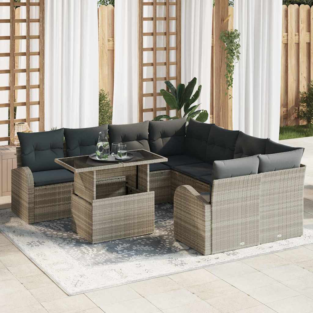 Garten-Sofa-Set 9 pcs Hellgrau 100 x 55 x 73 cm Poly Rattan
