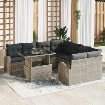 Garten-Sofa-Set 9 pcs Hellgrau 100 x 55 x 73 cm Poly Rattan