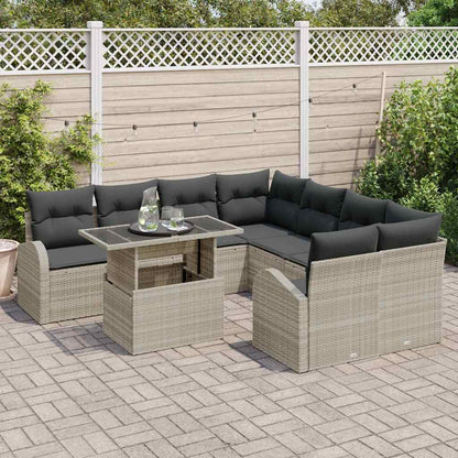 Garten-Sofa-Set 9 pcs Hellgrau 100 x 55 x 73 cm Poly Rattan
