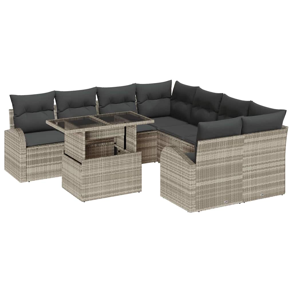 Garten-Sofa-Set 9 pcs Hellgrau 100 x 55 x 73 cm Poly Rattan