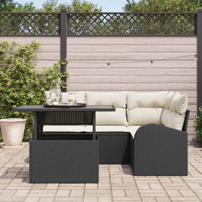 Garten-Sofa-Set mit Kissen mit Kissen 5 pcs Schwarz Poly Rattan