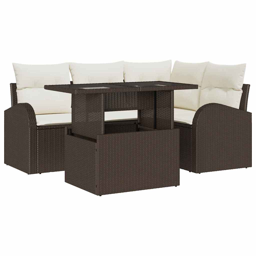 Garten-Sofa-Set mit Kissen mit Speicher 5 pcs Braun Poly Rattan