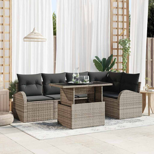Garten-Sofa-Set mit Kissen mit Speicher 6 pcs Grau Poly Rattan