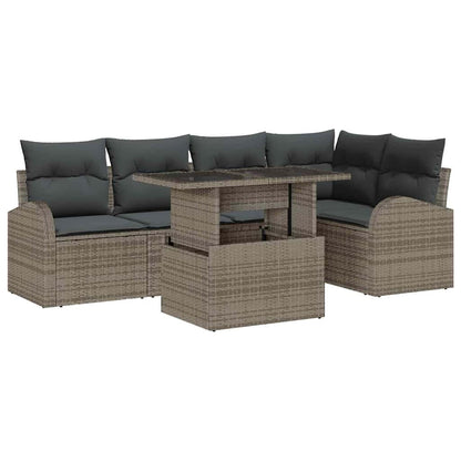 Garten-Sofa-Set mit Kissen mit Speicher 6 pcs Grau Poly Rattan