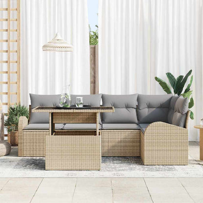 Garten-Sofa-Set mit Kissen mit Speicher 6 pcs Beige Poly Rattan