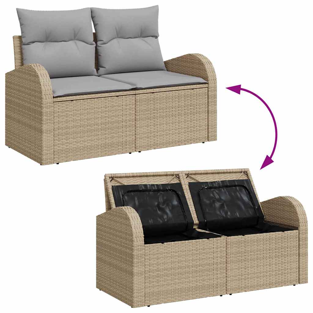 Garten-Sofa-Set mit Kissen mit Speicher 6 pcs Beige Poly Rattan