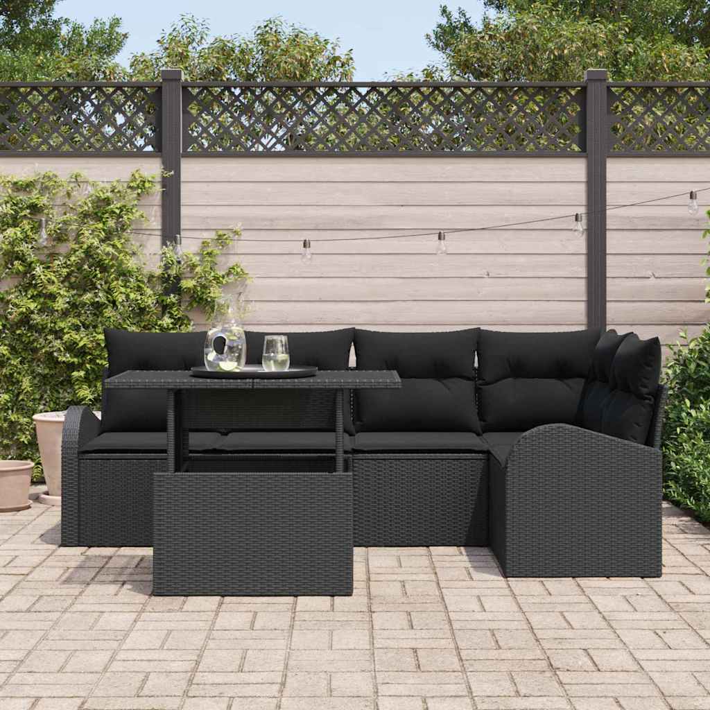 Garten-Sofa-Set 6 pcs Schwarz 100 x 55 x 73 cm Poly Rattan