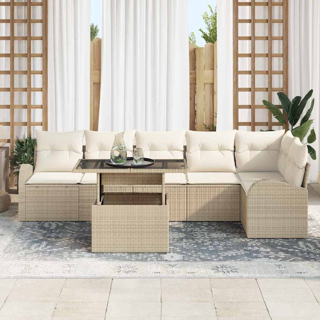 Garten-Sofa-Set 7 pcs Beige 100 x 55 x 73 cm Poly Rattan