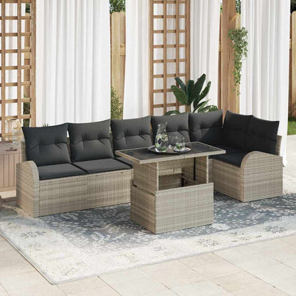 Garten-Sofa-Set 7 pcs Hellgrau 100 x 55 x 73 cm Poly Rattan