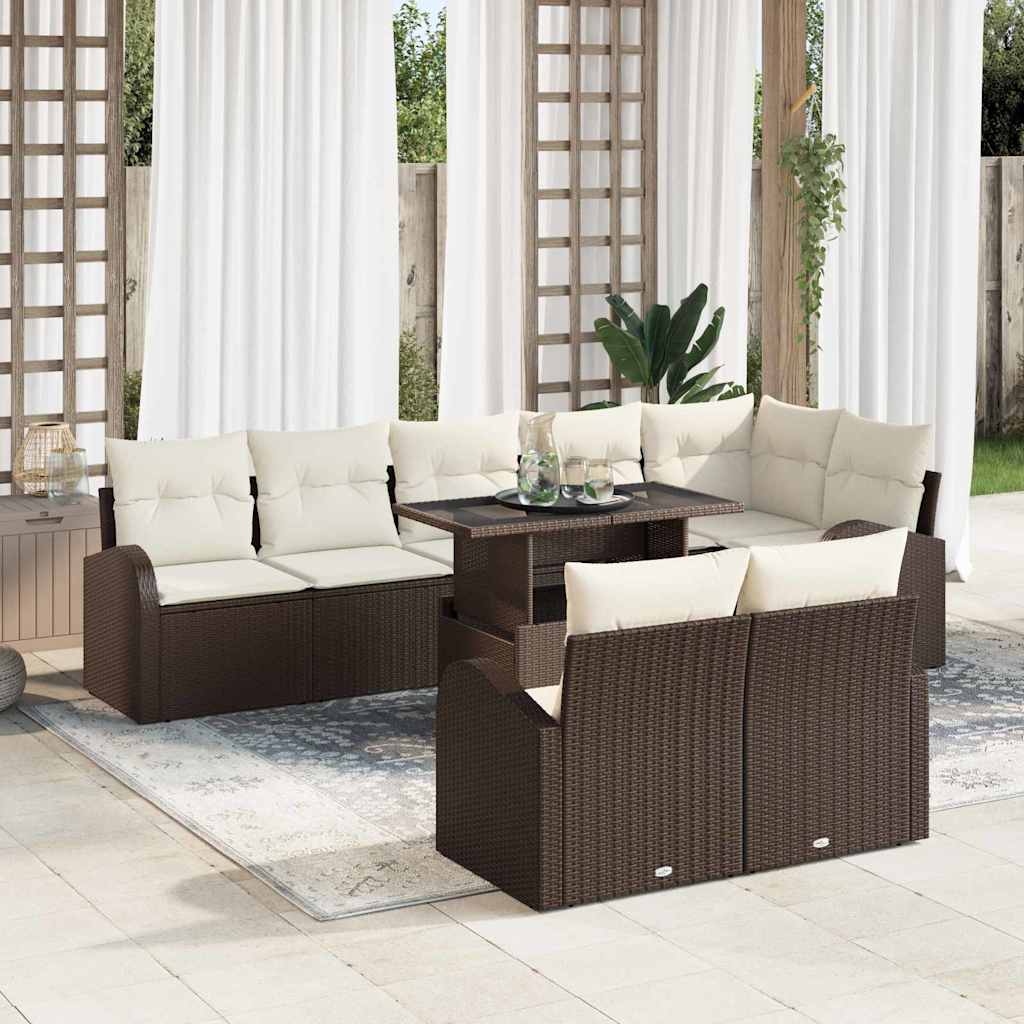 Garten-Sofa-Set mit Speicher 9 pcs Braun Poly Rattan