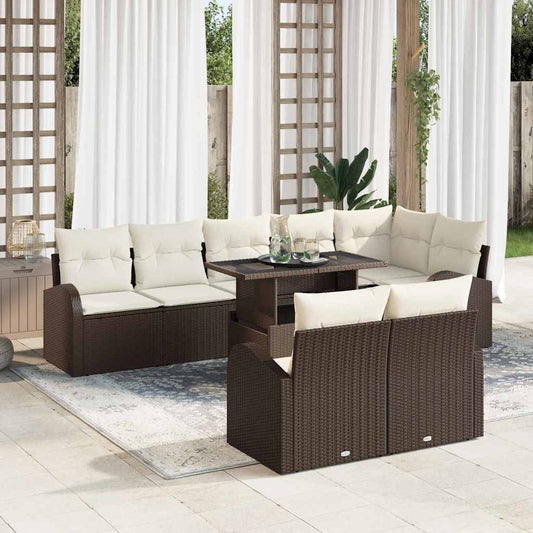 Garten-Sofa-Set mit Speicher 9 pcs Braun Poly Rattan