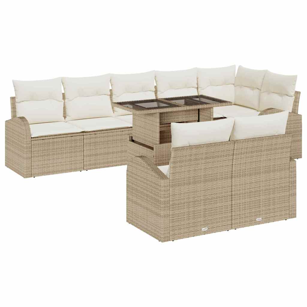 Garten-Sofa-Set mit Speicher 9 pcs Beige Poly Rattan