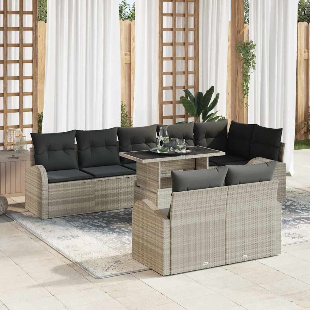 Garten-Sofa-Set mit Speicher 9 pcs Hellgrau Poly Rattan
