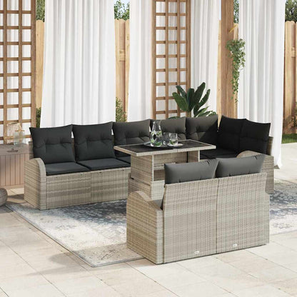 Garten-Sofa-Set mit Speicher 9 pcs Hellgrau Poly Rattan