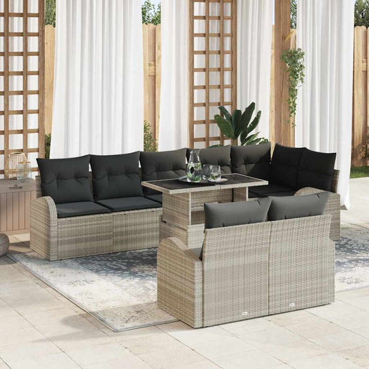 Garten-Sofa-Set mit Speicher 9 pcs Hellgrau Poly Rattan