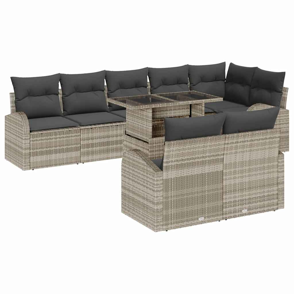 Garten-Sofa-Set mit Speicher 9 pcs Hellgrau Poly Rattan