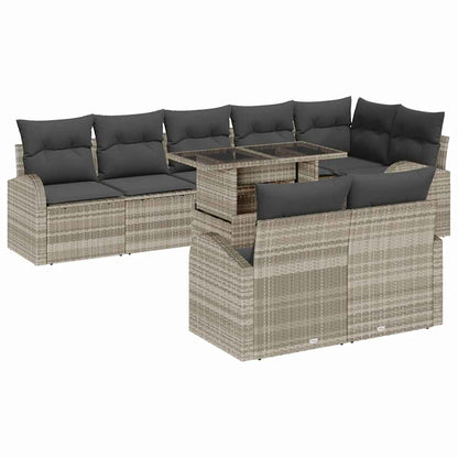 Garten-Sofa-Set mit Speicher 9 pcs Hellgrau Poly Rattan