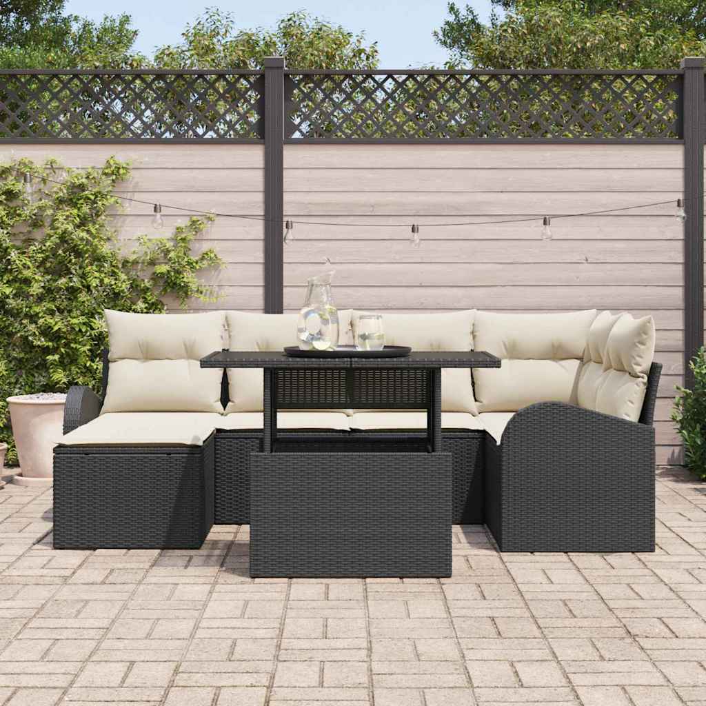 Garten-Sofa-Set mit Speicher 7 pcs Schwarz Poly Rattan