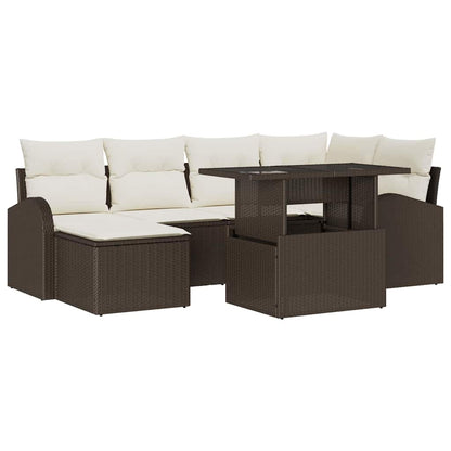 Garten-Sofa-Set mit Speicher 7 pcs Braun Poly Rattan