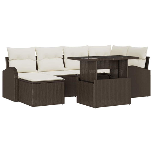 Garten-Sofa-Set mit Speicher 7 pcs Braun Poly Rattan