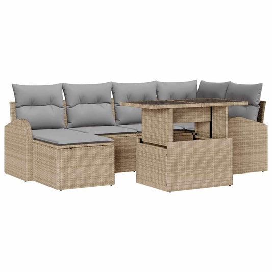 Garten-Sofa-Set mit Speicher 7 pcs Beige Poly Rattan