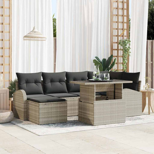 Garten-Sofa-Set mit Speicher 7 pcs Hellgrau Poly Rattan