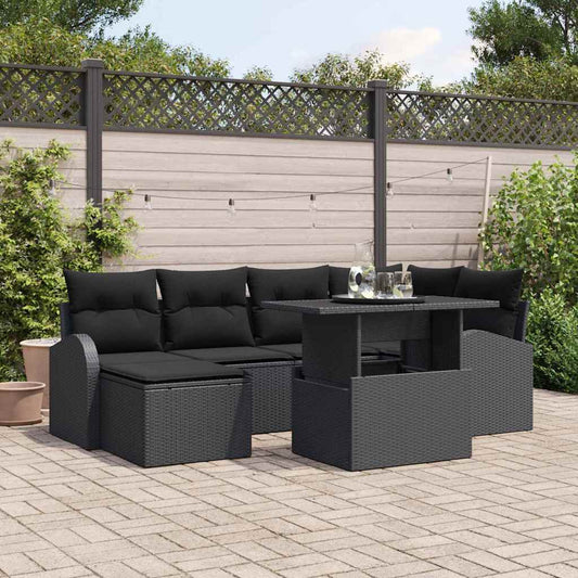 Garten-Sofa-Set mit Speicher 7 pcs Schwarz Poly Rattan