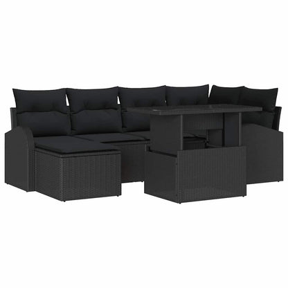 Garten-Sofa-Set mit Speicher 7 pcs Schwarz Poly Rattan